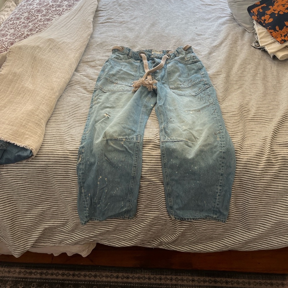 We The Free Washed Blue Boyfriend Jeans with Rope Tie - Picture 5 of 6